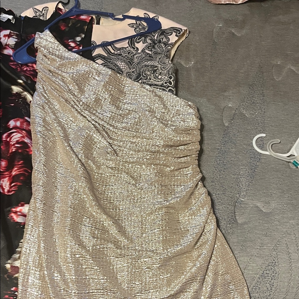 Connected Apparel Gold One Shoulder Dress